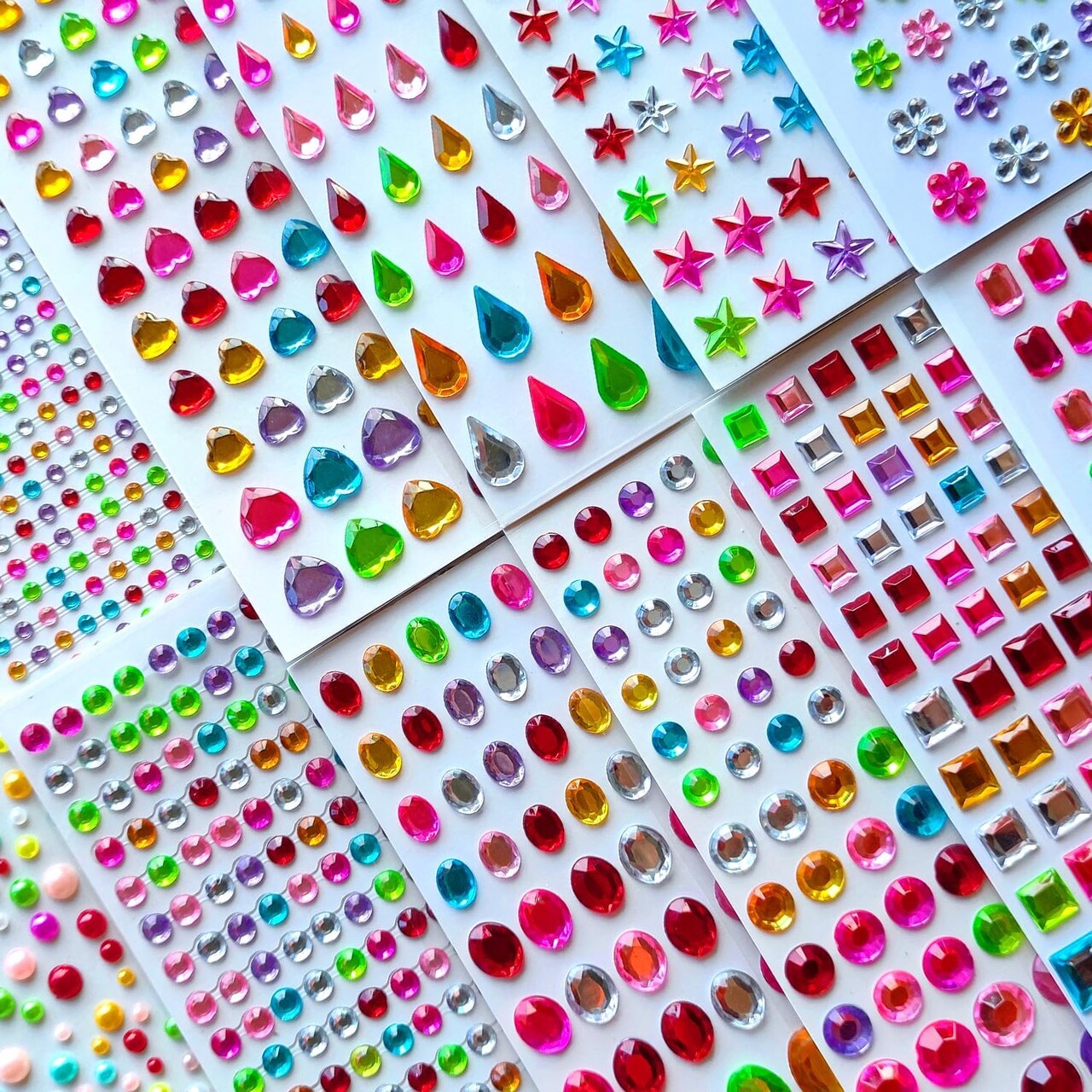 3165 Pcs Gem Stickers for Crystal Crafts – Self-Adhesive Stickers and Sticker Earrings, Children’s Craft Supplies in Various Shapes and Sizes